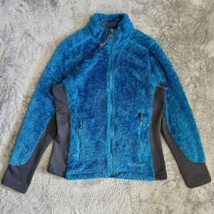 Marmot High Pile Fleece Jacket Womens M Blue Full Zip Mock Neck Hiking Outdoor
